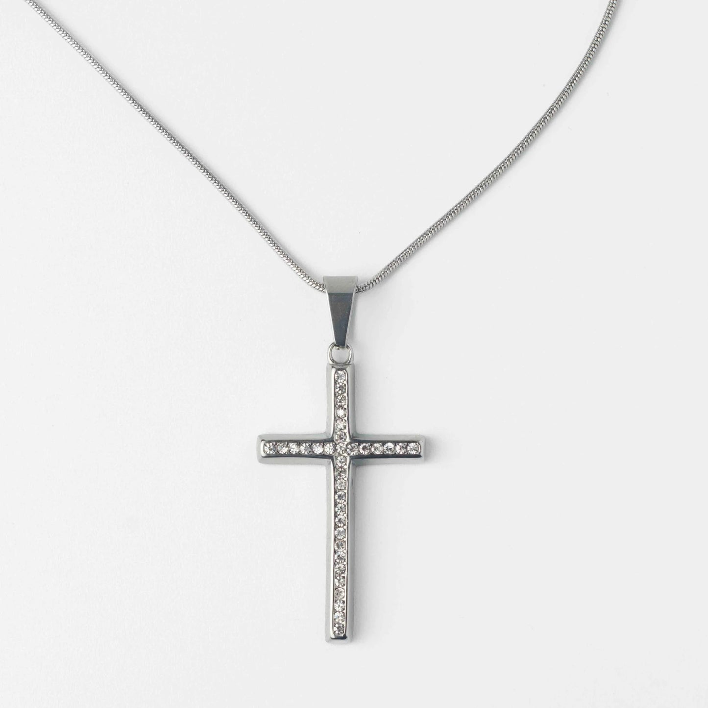 Crystal stainless steal silver cross necklace