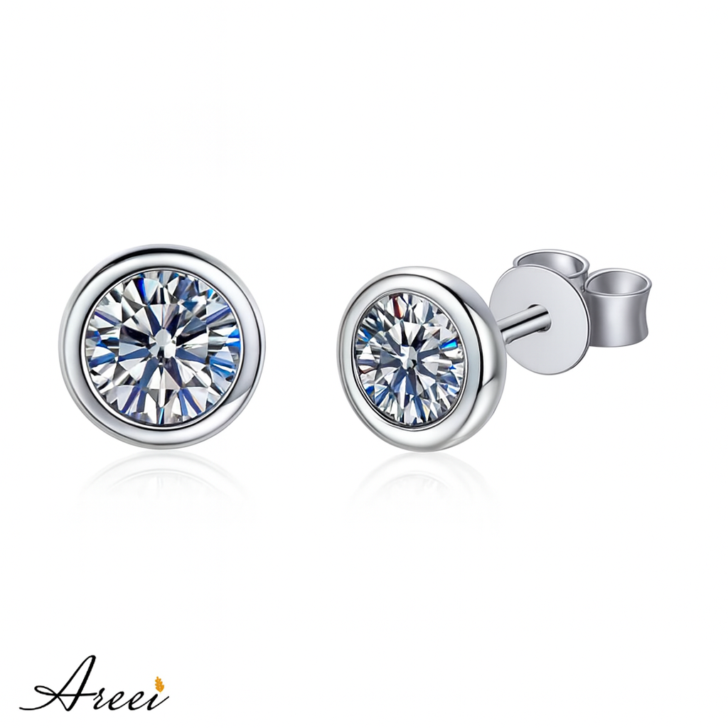 Dot Bezel Moissanite Stud Earrings