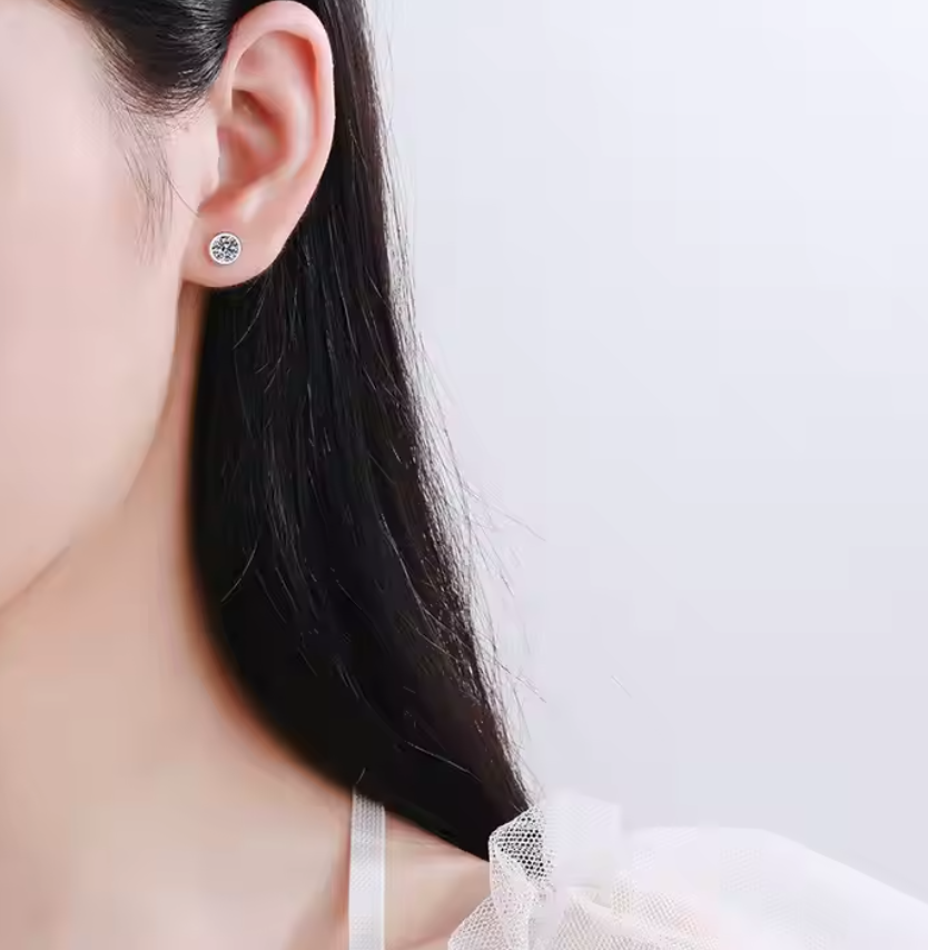 Dot Bezel Moissanite Stud Earrings