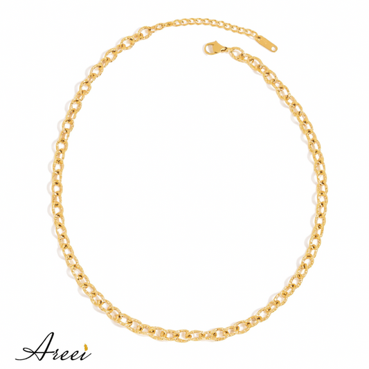Gold chain necklace on a white background with 'Areei' branding.