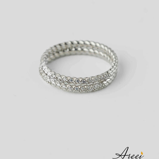 Sterling silver minimalist ring with cubic zirconia mini diamonds 