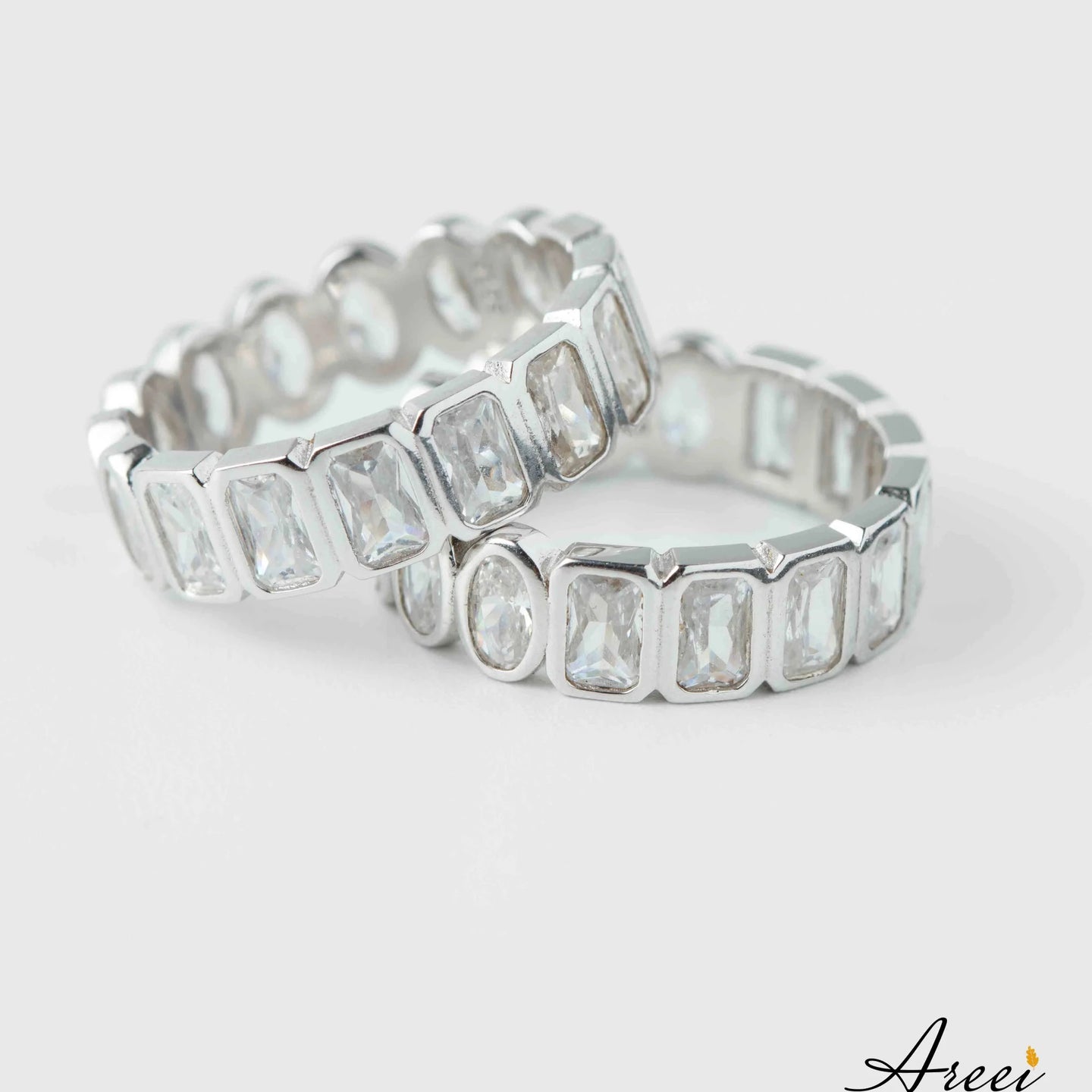 Double side stainless steal cubic zirconia eternity ring