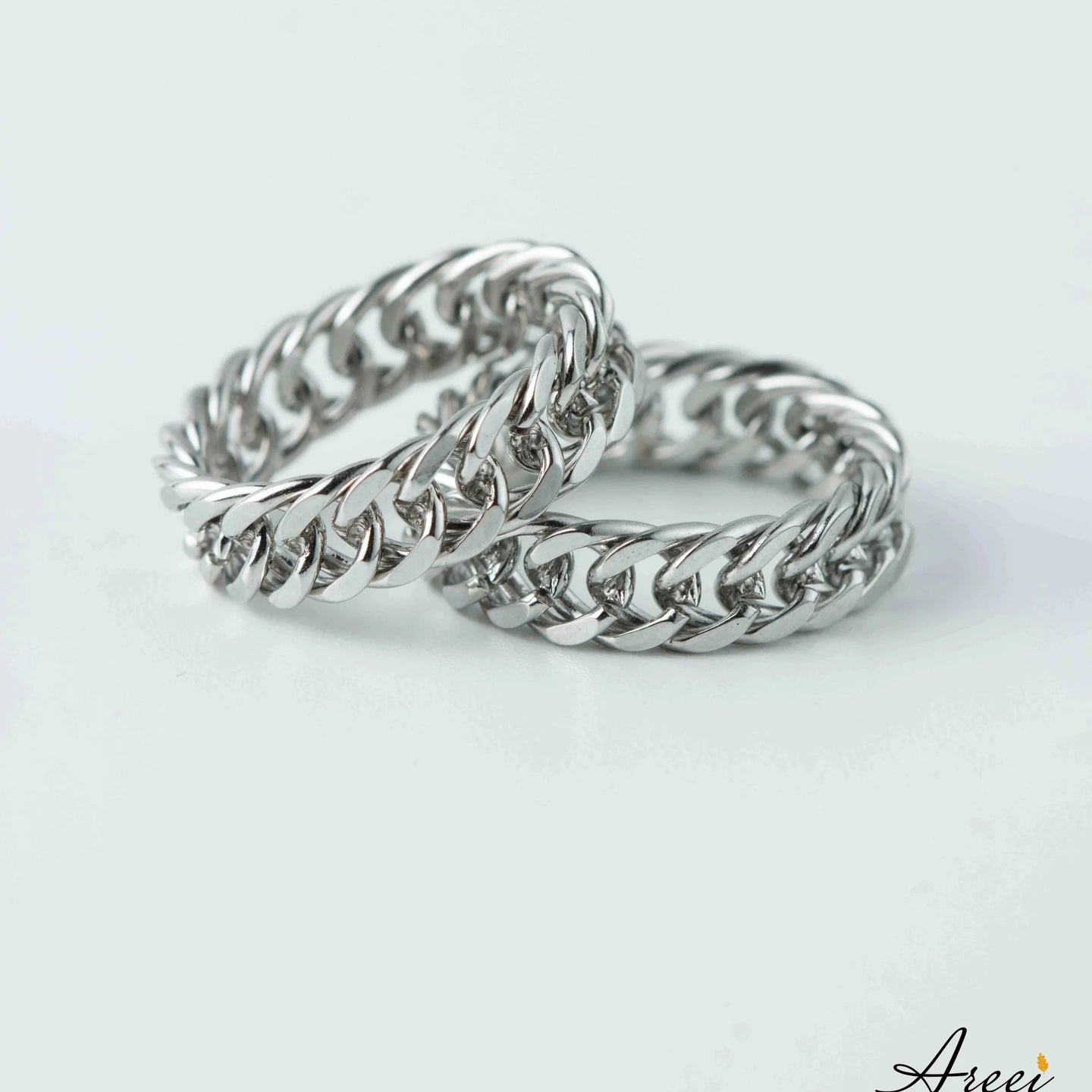 Stacked silver chunky chain ring