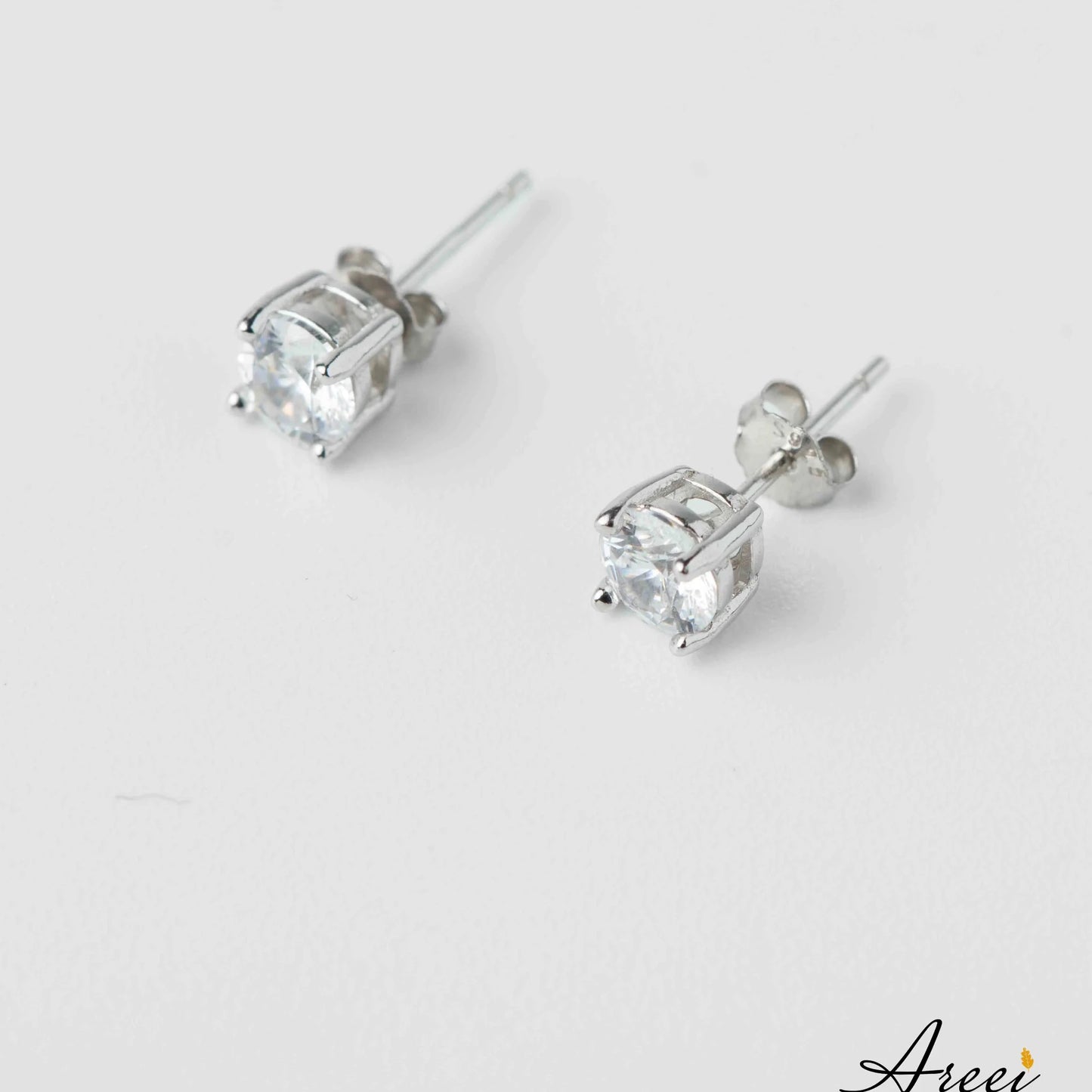 Sterling silver cubic zirconia diamond stud earrings