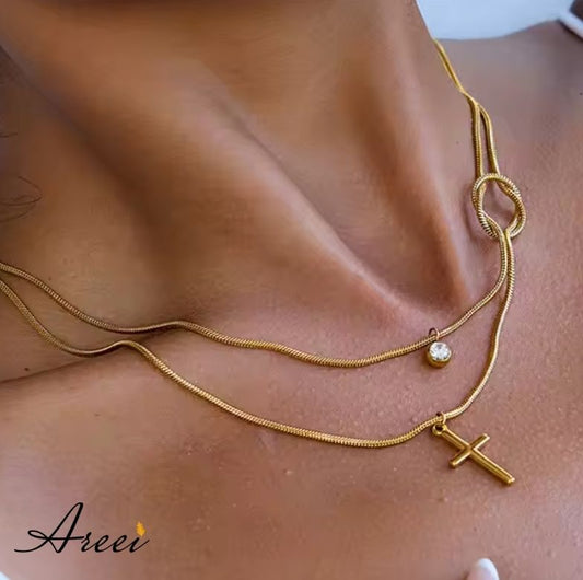 Double Layer Cross Pendant Necklace